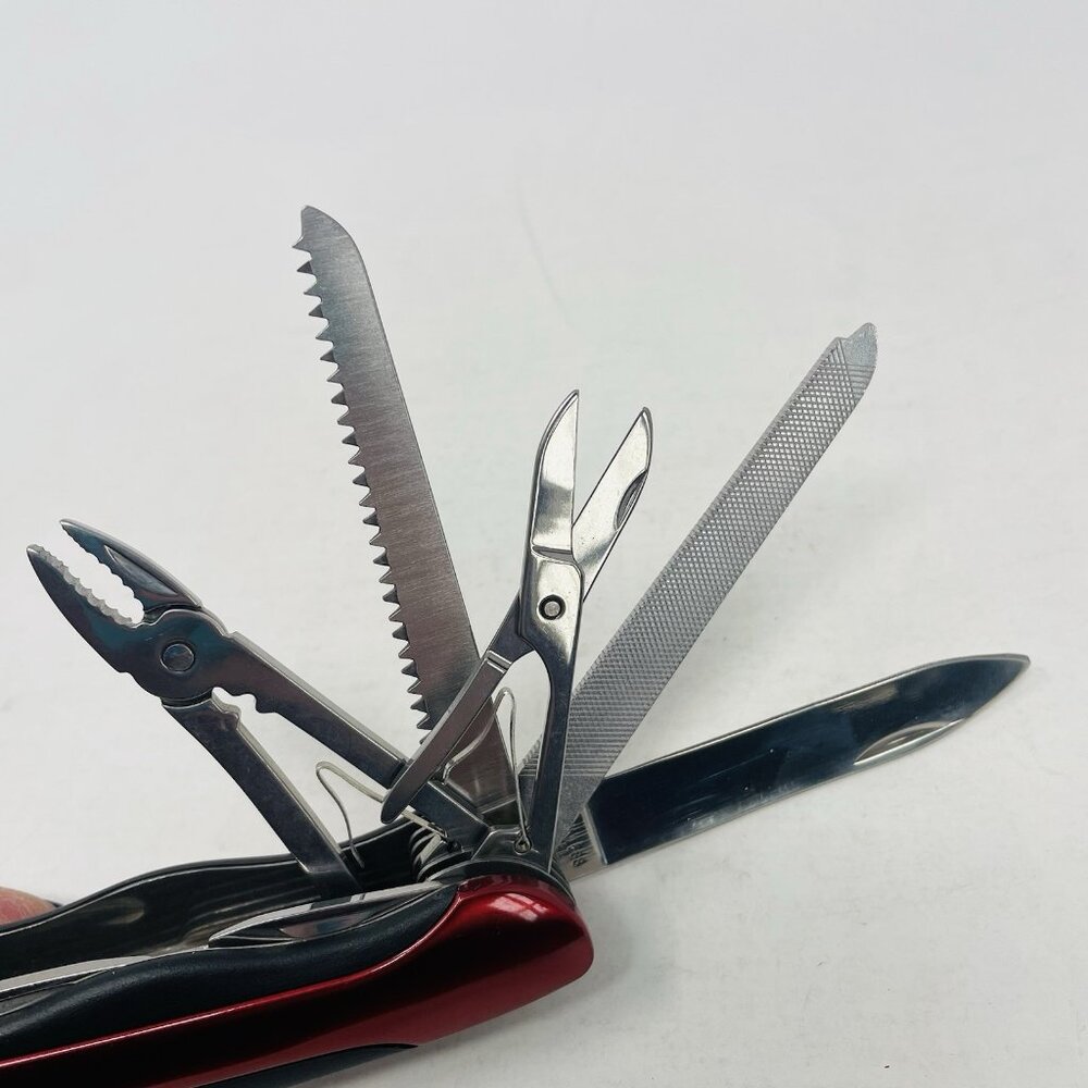 Traveler 12 Function Red Utility Knife in Stainless Steel with Nylon Belt Pouch - Picture 3 of 13